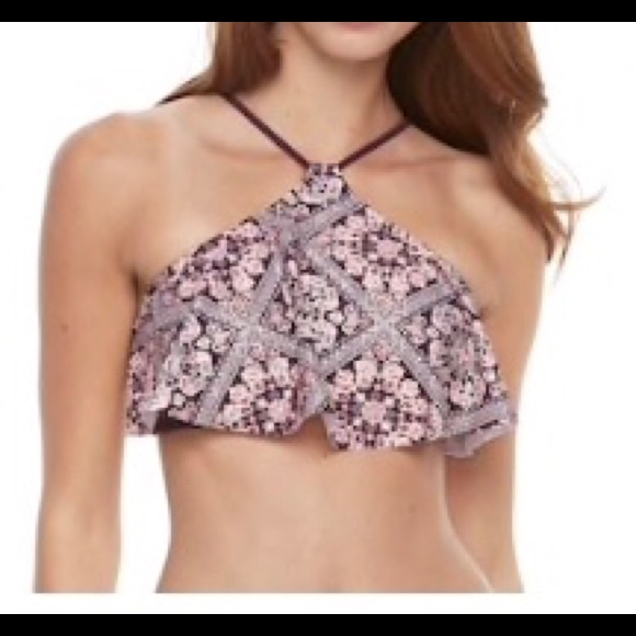 Breaking Waves High Neck Halter Flounce Bikini Top - Picture 3 of 3